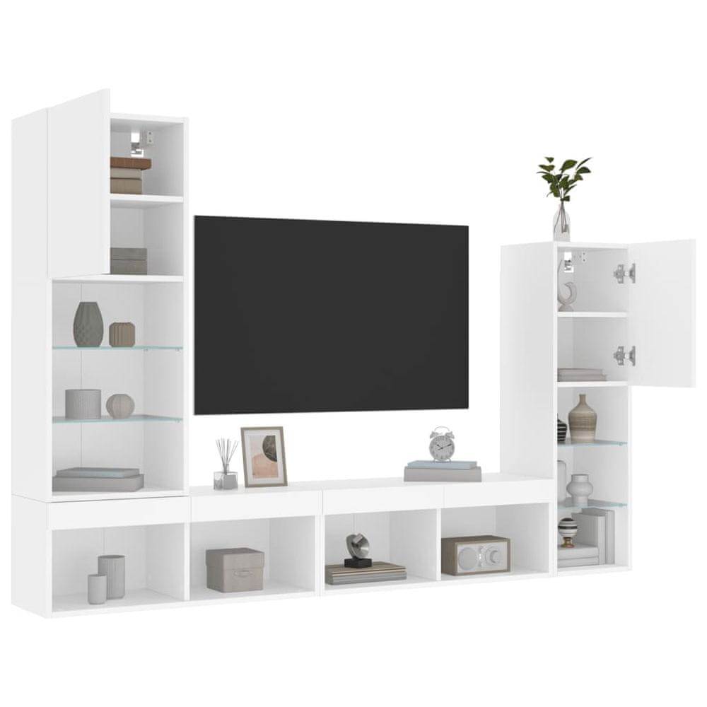 Vidaxl 4-dielne TV nástenné skrinky s LED biele kompozitné drevo